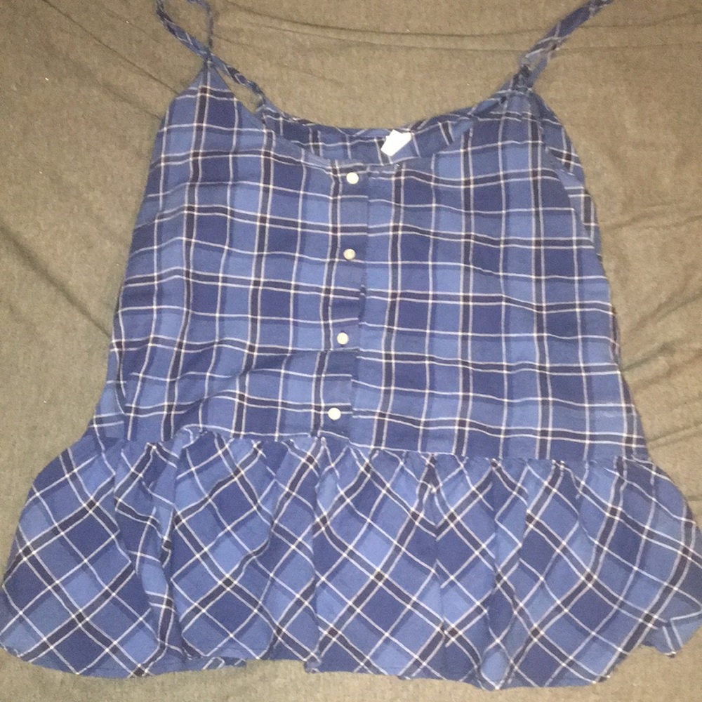 plaid, button shirt with ruffles